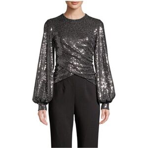 NWOT Black Halo Silver & Black Sequin Women's Top